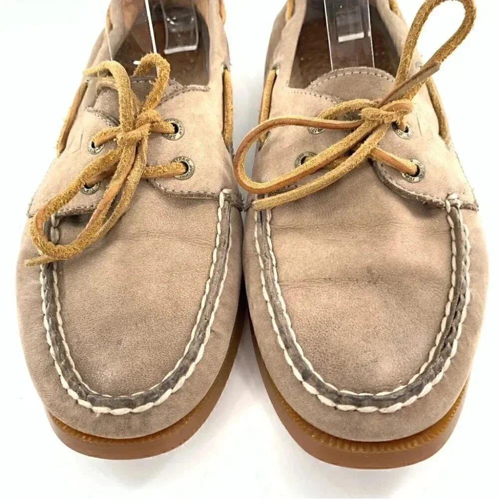 Sperry 8 womens brown leather boat shoes lace up nautical preppy